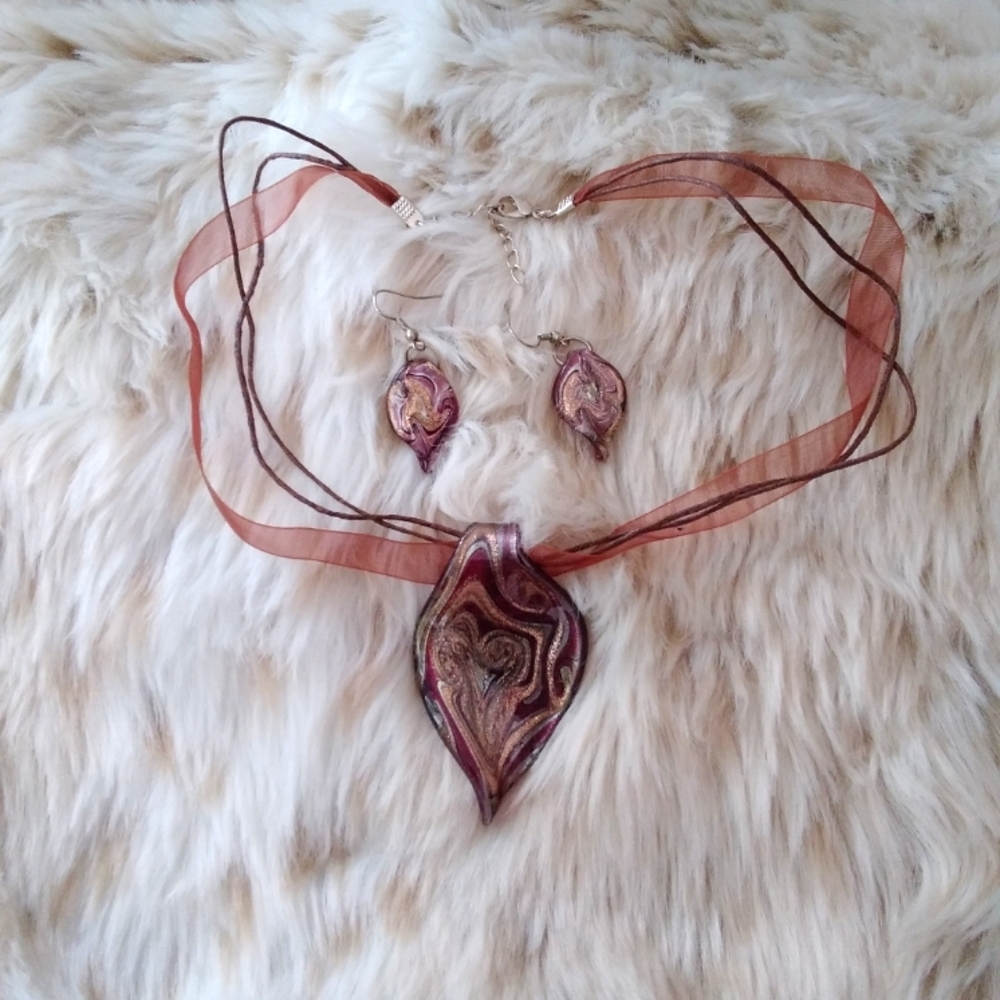 🌙Red Wine Glass Earring Necklace Set